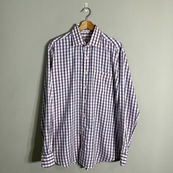 Peter Millar Plaid Button Up Dress Shirt Men's Large White Preppy Career Formal - Picture 2 of 13